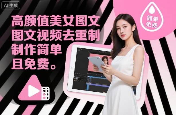 高颜值美女图文视频去重制作教学，制作简单且免费-蓝天网创