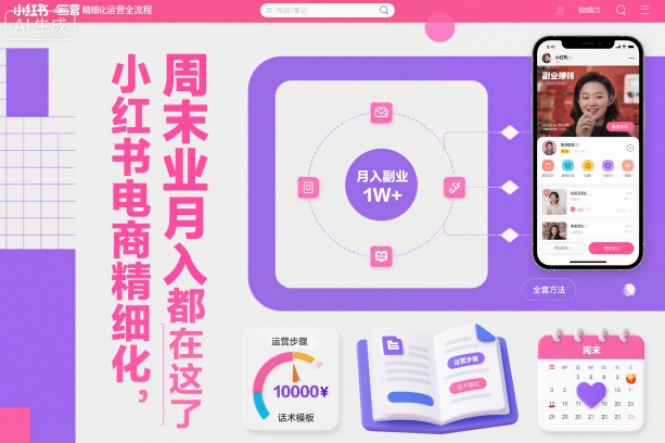 小红书电商精细化运营全流程，周末副业月入1W+，全套方法都在这了-蓝天网创