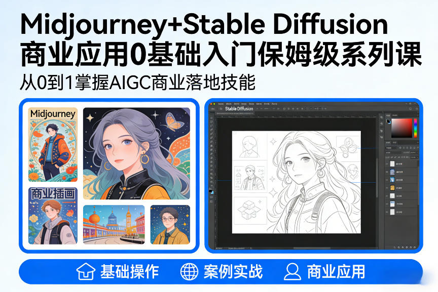 AIGC商业应用Midjourney+Stable Diffusion教程，0基础入门保姆级系列课-蓝天网创