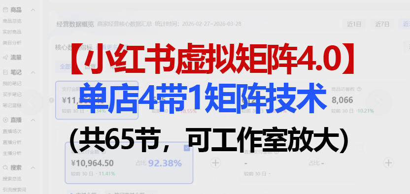 小红书虚拟矩阵4.0技术：单店4带1矩阵（共65节，可工作室放大）-蓝天网创