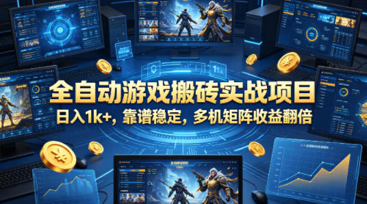 全自动游戏搬砖实战项目，日入1k+，靠谱稳定，多机矩阵收益翻倍【揭秘】-蓝天网创