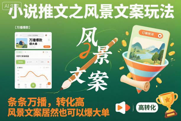 小说推文之风景文案玩法，条条万播，转化高，风景文案居然也可以爆大单！-蓝天网创