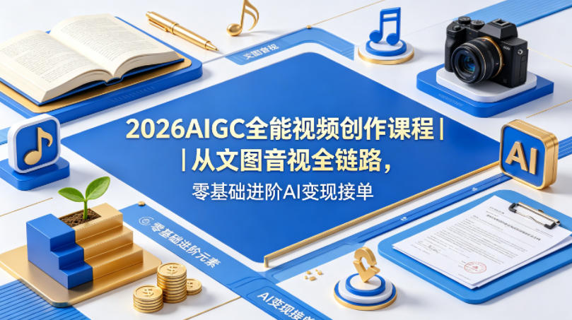 2026AIGC全能视频创作课程｜从文图音视全链路，零基础进阶AI变现接单-蓝天网创