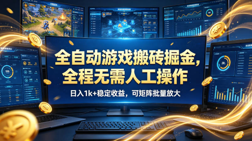 全自动游戏搬砖掘金，全程无需人工操作，日入1k+稳定收益，可矩阵批量放大【揭秘】-蓝天网创