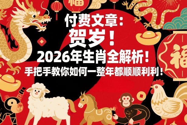 付费文章：贺岁！2026年生肖全解析！手把手教你如何一整年都顺顺利利！-蓝天网创