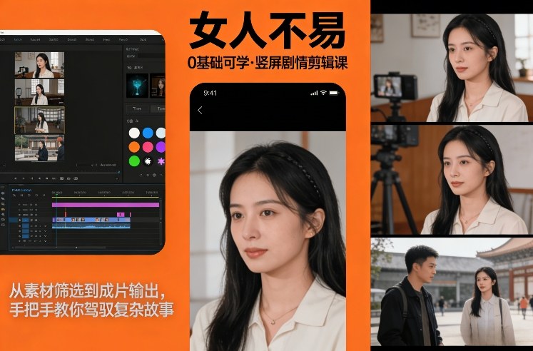 0基础可学！《女人不易》竖屏剧情剪辑课，从素材筛选到成片输出，手把手教你驾驭复杂故事-蓝天网创