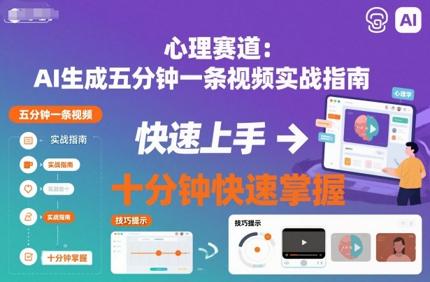 心理赛道：AI生成五分钟一条视频实战指南，十分钟快速掌握-蓝天网创