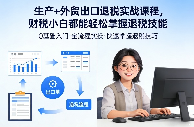 生产+外贸出口退税实战课程，财税小白都能轻松掌握退税技能-蓝天网创