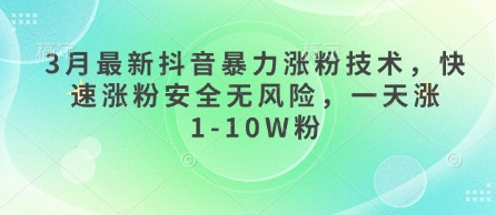 3月最新抖音暴力涨粉技术，快速涨粉安全无风险，一天涨1-10W粉-蓝天网创