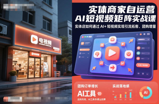 实体商家自运营AI短视频矩阵实战课，实体店如何通过AI+短视频实现引流拓客、团购增量-蓝天网创