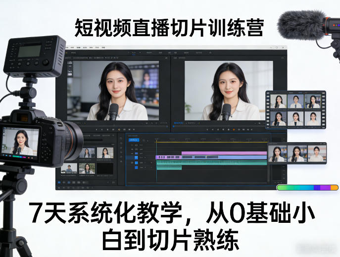 短视频直播切片训练营二期，7天系统化教学，从0基础小白到切片熟练-蓝天网创