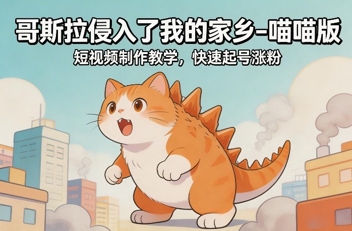 哥斯拉侵入了我的家乡–喵喵版短视频制作教学，快速起号涨粉-蓝天网创