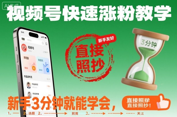 视频号快速涨粉教学，新手3分钟就能学会，直接照抄！-蓝天网创