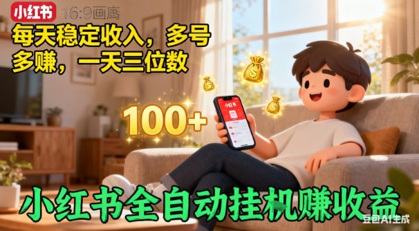 小红书自动挂G賺收益，每天稳定收入，多号多賺，一天三位数【揭秘】-蓝天网创