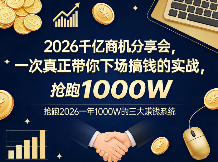 2026千亿商机分享会，一次真正带你下场搞钱的实战，抢跑2026一年1000W的三大賺钱系统-蓝天网创