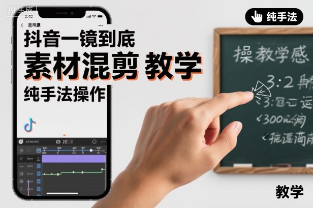 抖音一镜到底素材混剪教学，纯手法操作-蓝天网创
