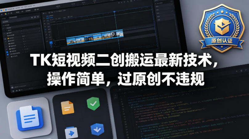 TK短视频二创搬运最新技术，操作简单，过原创不违规-蓝天网创