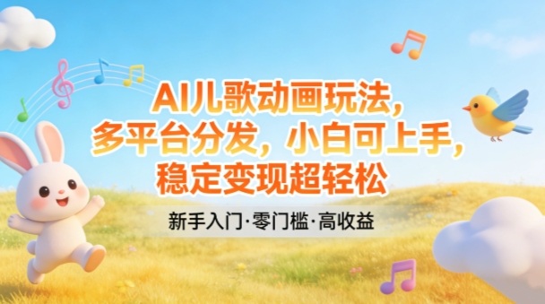 AI儿歌动画玩法，多平台分发，小白可上手，稳定变现超轻松-蓝天网创